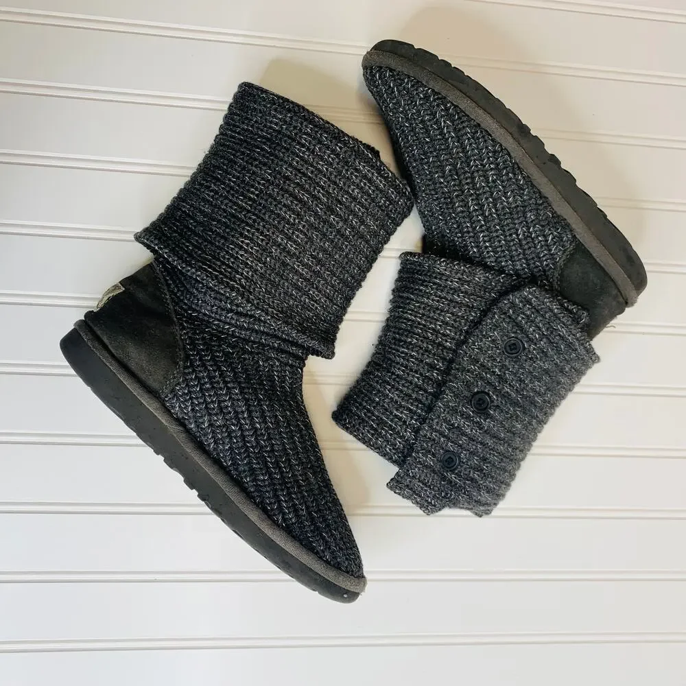 UGG Australia Sweater Tall Boots Classic Cardy Sz 7 Gray Marled